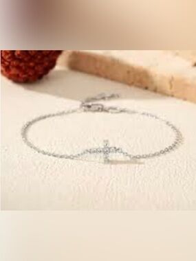 Delicate Mossanite & 925  Silver & Cross Bracelet for Women - Minimalist Chain